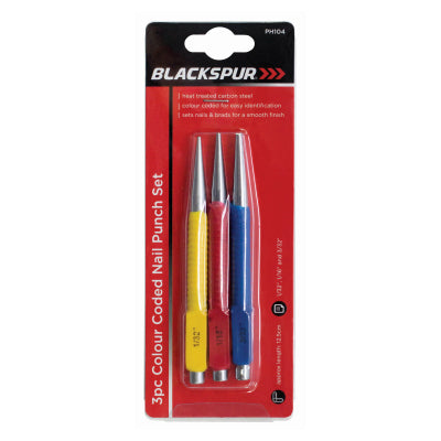 Blackspur 3 PC COLOUR CODED NAIL PUNCH SET
