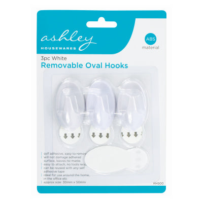 Ashley 3 Piece White Removable Oval Hooks