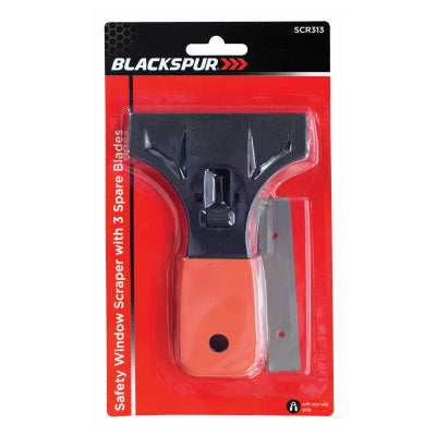 Blackspur SAFETY WINDOW SCRAPER WITH 3 SPARE BLADES
