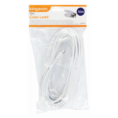Kingavon 10m Coax TV Lead BB-SS159 – Male to Male Shielded RF Aerial Cable