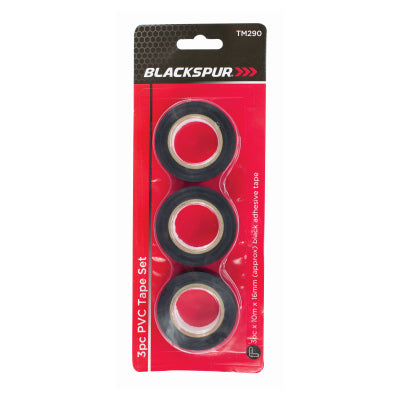 Blackspur 3PC PVC Tape Set 10m x 16mm BB-TM290 – Black Adhesive Tape Rolls