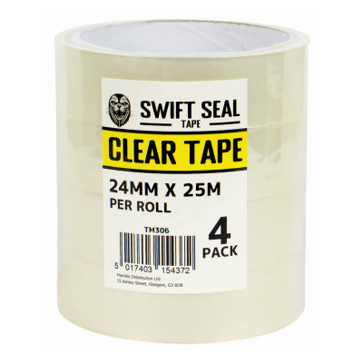 Blackspur 4 Pack 24mm x 25m Clear Tape