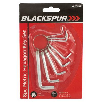 Blackspur 8PC Metric Hexagon Key Wrench Set BB-WR252 – 1.5mm to 6mm Allen Keys