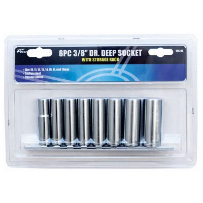Pro User 8PC 3/8" Drive Deep Socket Set BB-WR308 – 10–19mm Metric Sockets with Storage Rack
