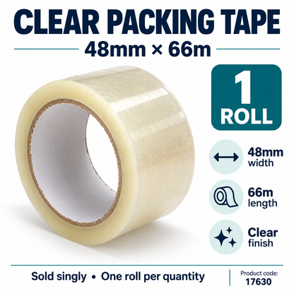 Clear packing tape 48mm x 66m, sold as one roll