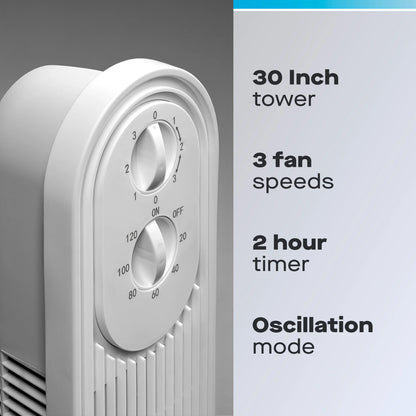 Daewoo 30" Slimline Oscillating Tower Fan with 3 Speed Settings