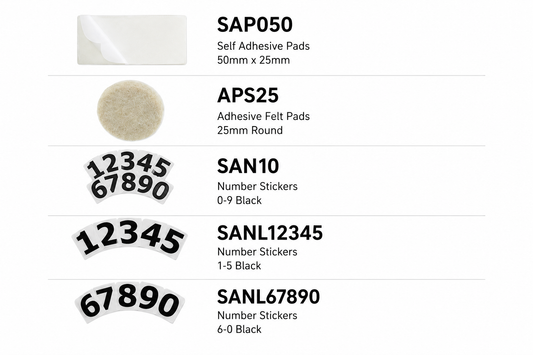 Self Adhesive Pads Skid Protectors & Numbers