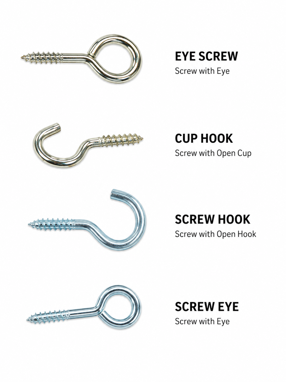 Vine Eyes & Screw Hooks Zinc
