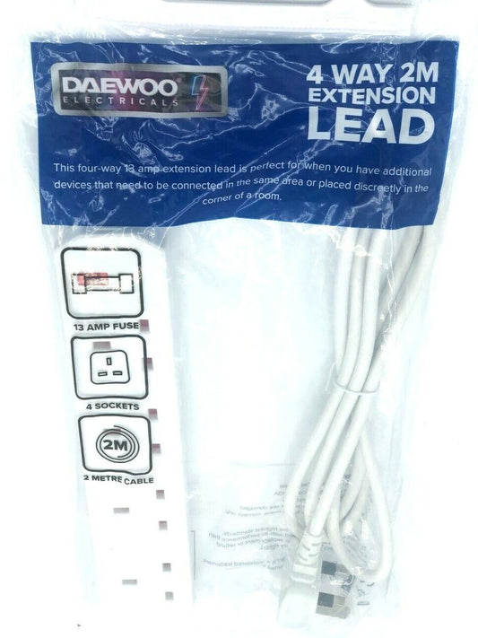 Daewoo 4 Way 2 Metre Cable Extension Lead Power Socket