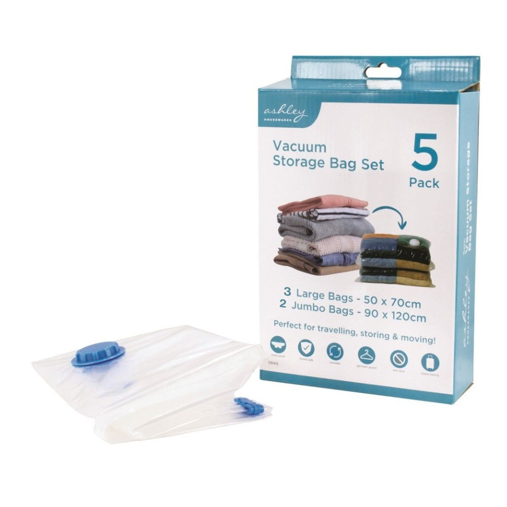 Vacuum Storage Bag 5 Piece Set – Reusable Space Saver Bags for Bedding & Clothes