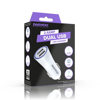 Daewoo Double USB Car Charger ELA1352GE – Dual Port 2.4A In-Car Charger