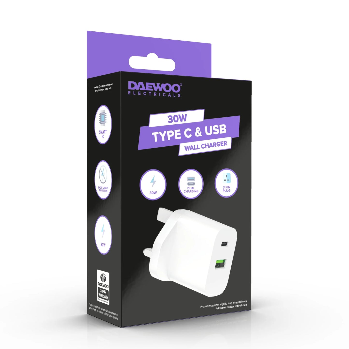 Daewoo 30W USB-C & USB-A White Wall Charger Plug Adaptor – ELA1416GE