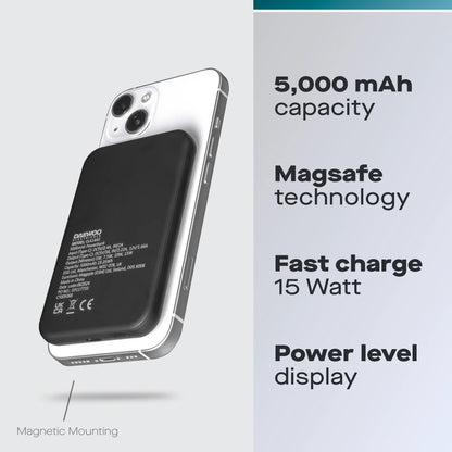 Daewoo 5000mAh MagSafe Wireless Power Bank ELA1443GE – Compact Qi Charger