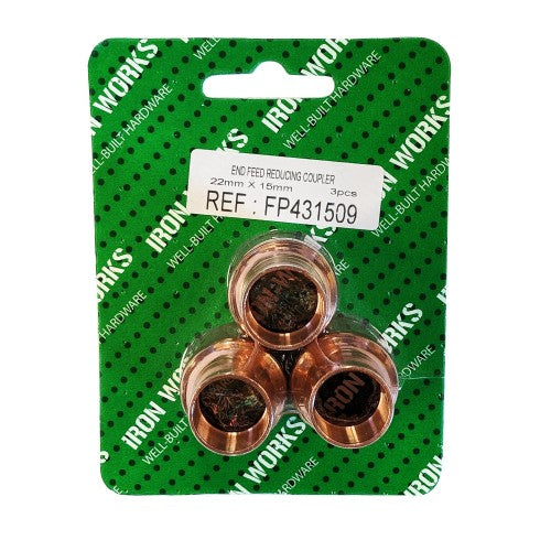 22mm x 15mm End Feed Coupling Reduced ( 3 pack)