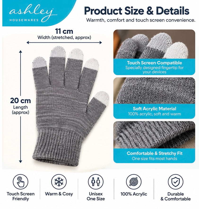 Ashley Touch Screen Gloves 100% Acrylic Unisex