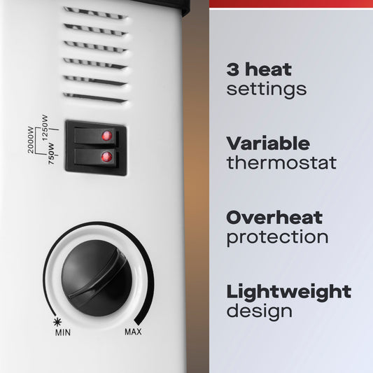 Daewoo 2000W Convector Heater with Thermostat & 3 Heat Settings