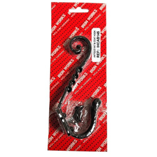 Hat & Coat Hook Antique Black 145mm