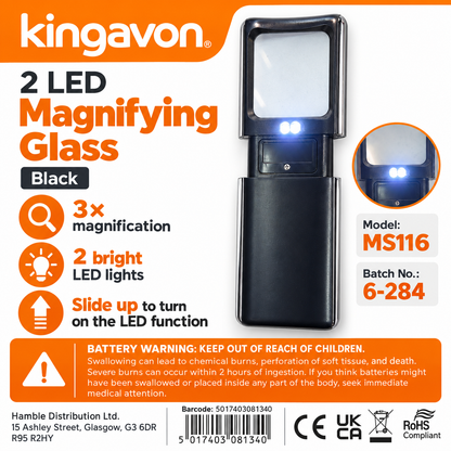 Kingavon 2 LED Magnifying Glass 3x