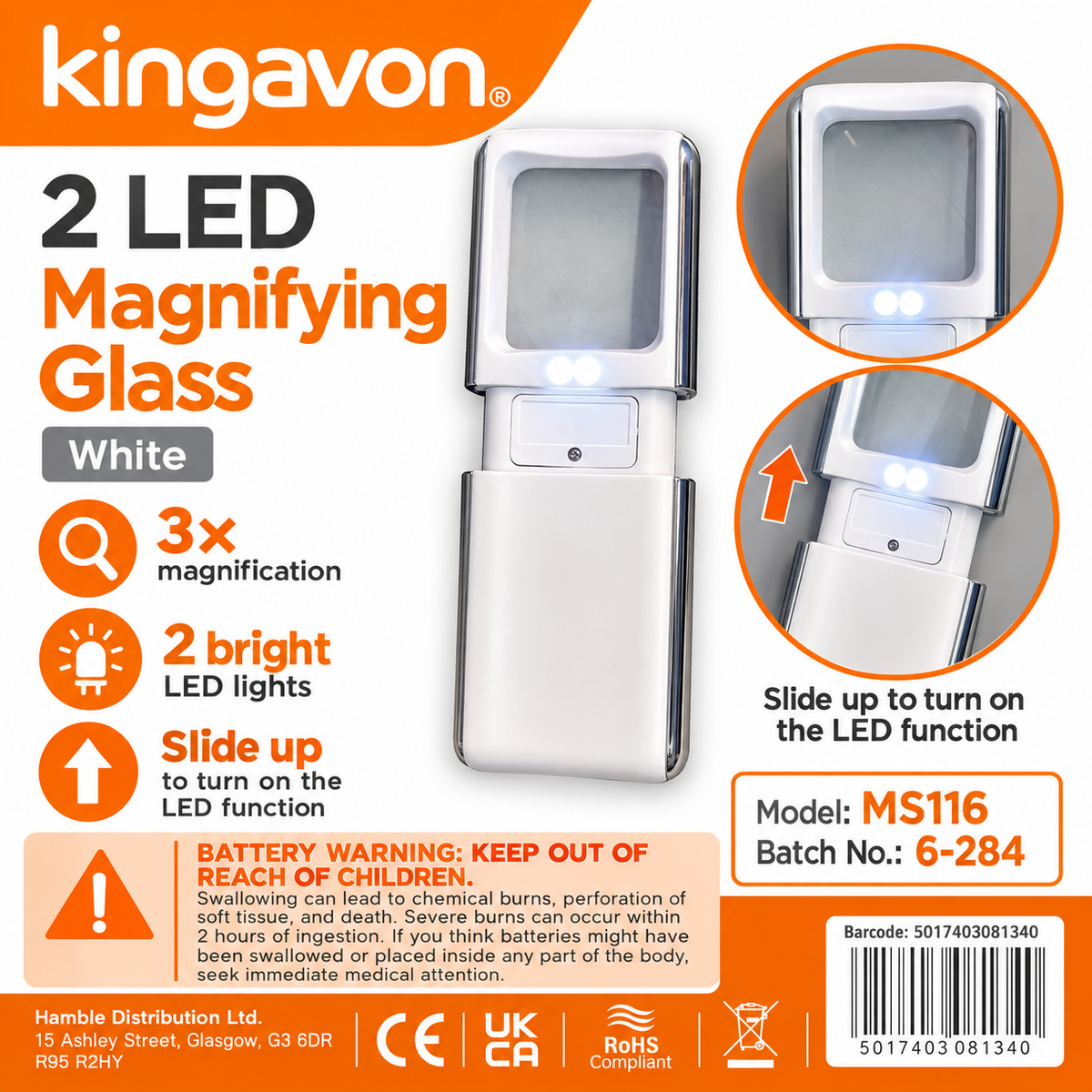 Kingavon 2 LED Magnifying Glass 3x