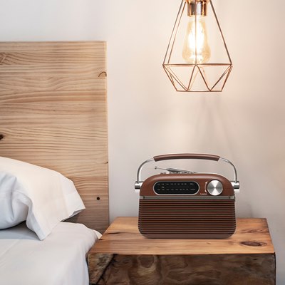 Lloytron 2 Band 'Vintage' Rechargeable Portable Radio + MusicStream - DARK OAK