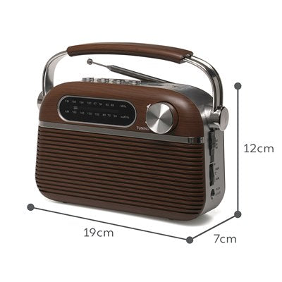 Lloytron 2 Band 'Vintage' Rechargeable Portable Radio + MusicStream - DARK OAK