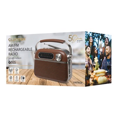 Lloytron 2 Band 'Vintage' Rechargeable Portable Radio + MusicStream - DARK OAK