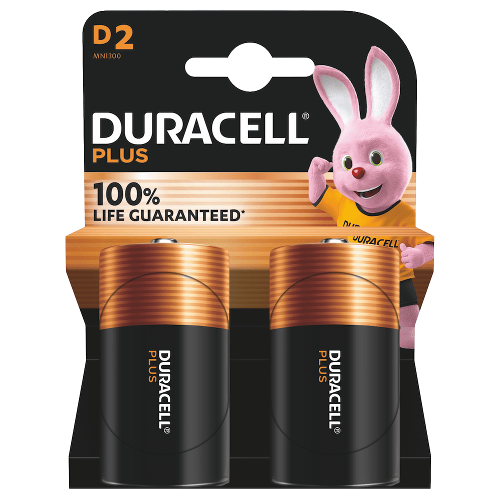 Duracell Plus D Alkaline Batteries 2 Pack – 1.5V Long-Lasting D Cell Batteries