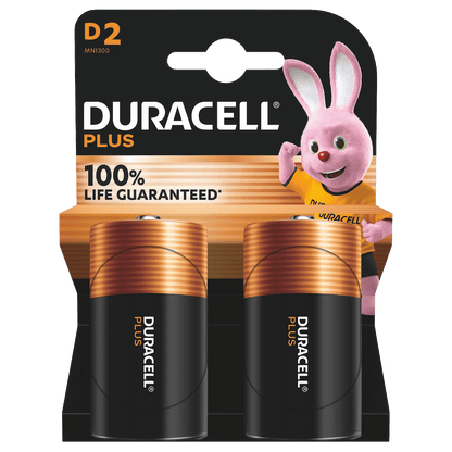 Duracell Plus D Alkaline Batteries 2 Pack – 1.5V Long-Lasting D Cell Batteries