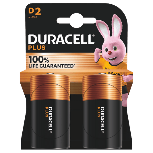 Duracell Plus D Alkaline Batteries 2 Pack – 1.5V Long-Lasting D Cell Batteries