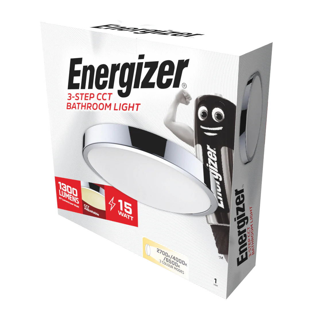 Energizer 15W LED 300mm IP20 Ceiling Light Chrome CCT 2700K/4000K/6000K