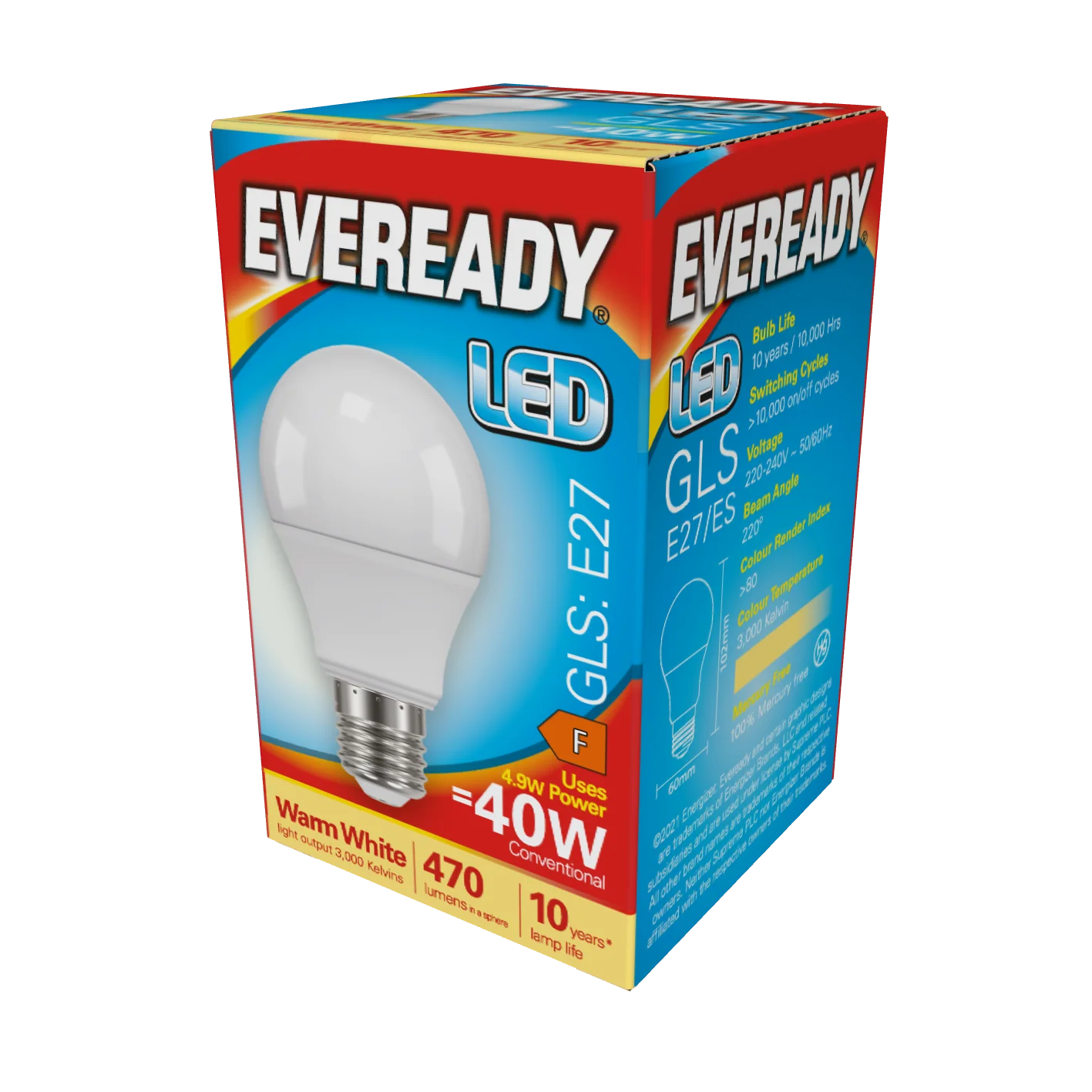 Eveready S13620 E27 ES GLS LED Bulb 4.9W – 470 Lumens 3000K Warm White