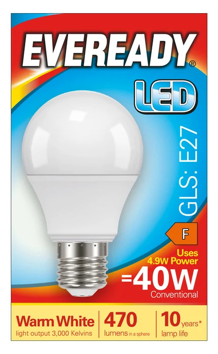Eveready S13620 E27 ES GLS LED Bulb 4.9W – 470 Lumens 3000K Warm White