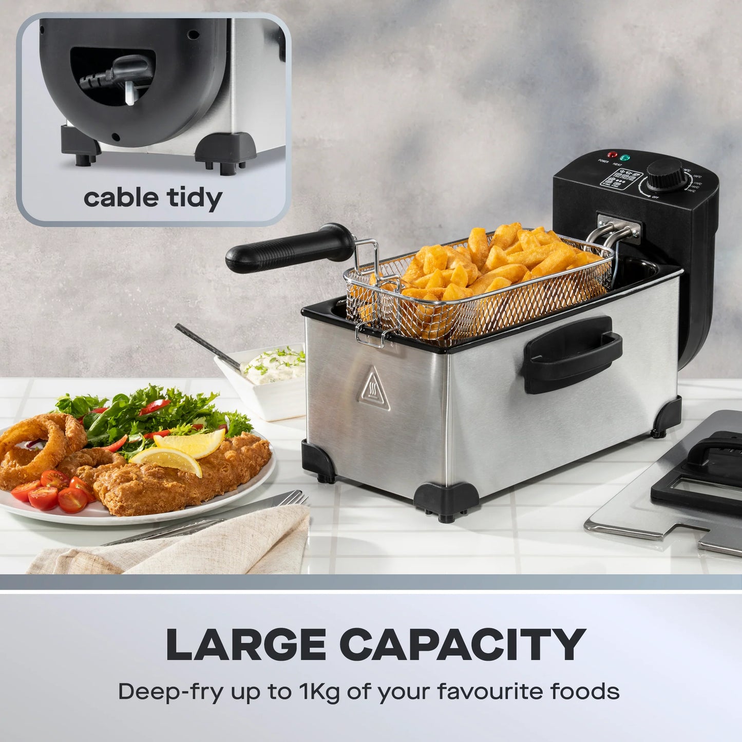 Daewoo 3L Deep Fat Fryer 2000W SDA1550GE – Adjustable Temperature Stainless Steel Fryer