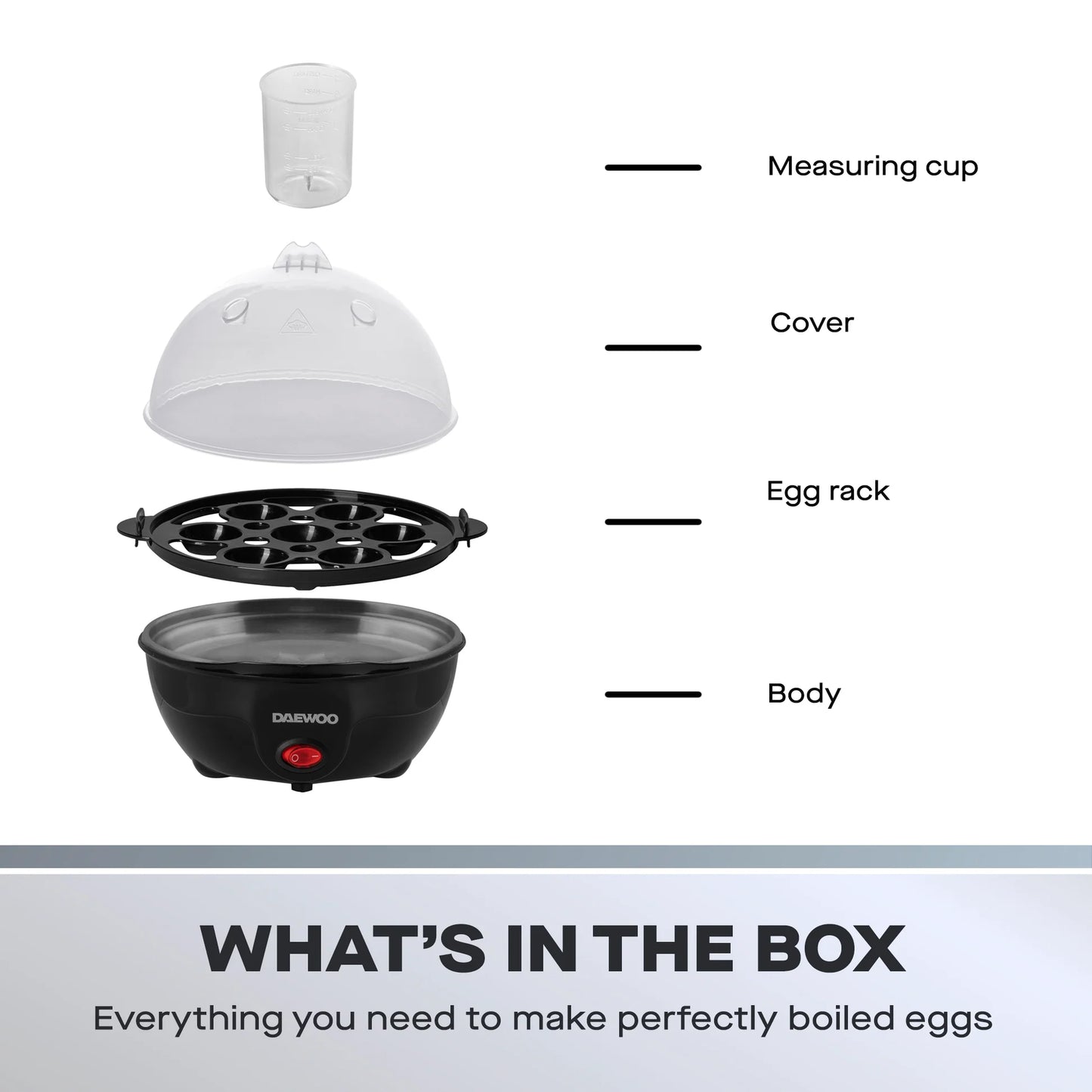 Daewoo Essentials Egg Boiler 7 Egg Capacity 350W SDA2688GE – Compact Electric Egg Cooker