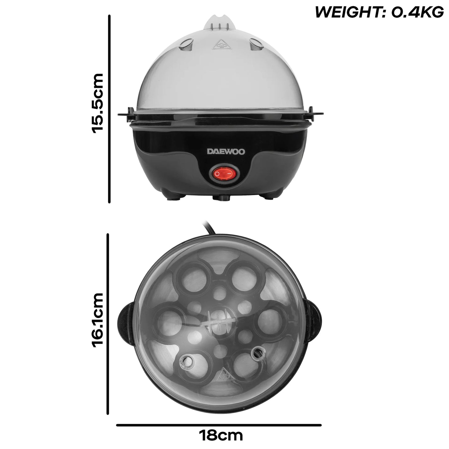 Daewoo Essentials Egg Boiler 7 Egg Capacity 350W SDA2688GE – Compact Electric Egg Cooker