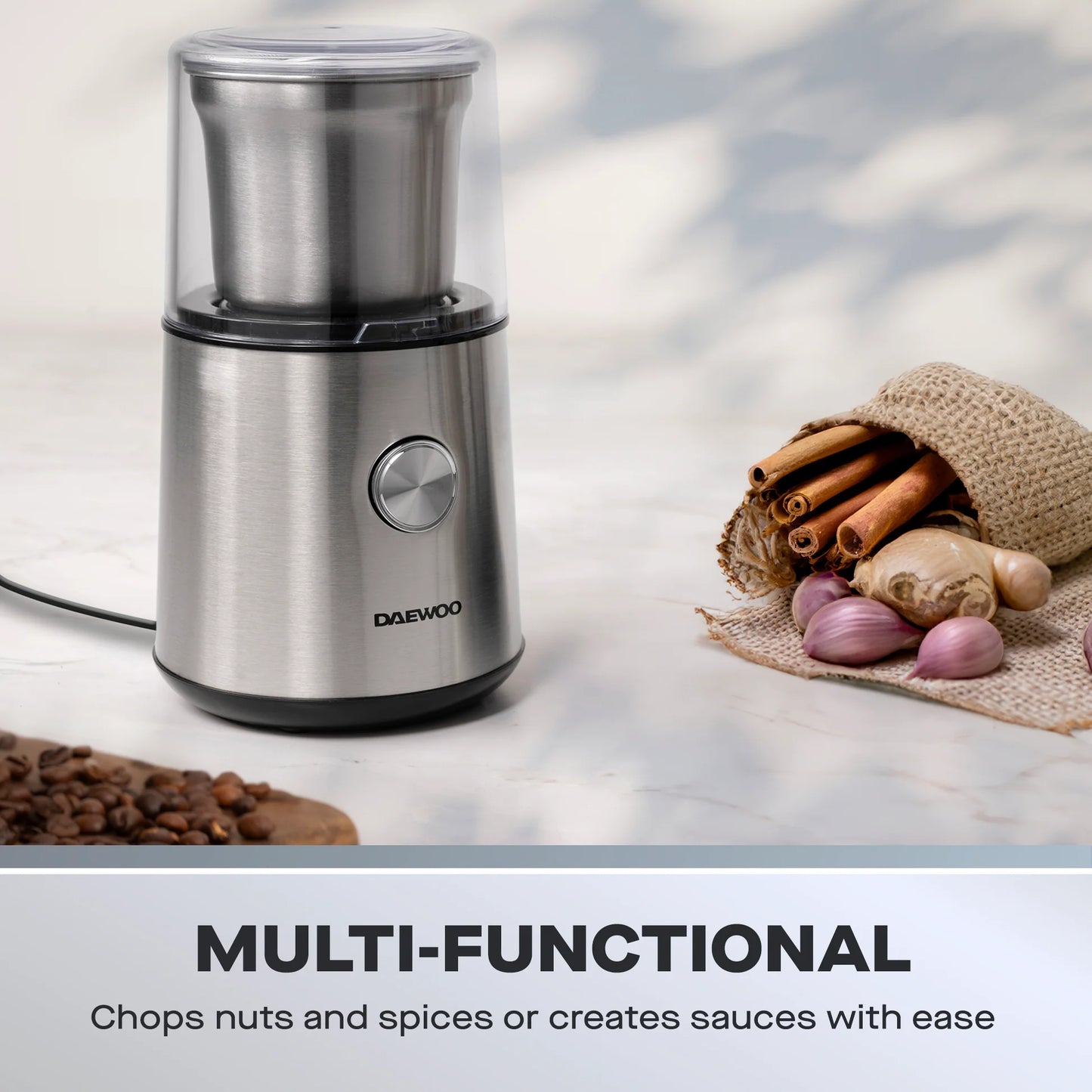Daewoo Wet &Dry Coffee & Spice Grinder 200W 85g – Stainless Steel SDA2697GE