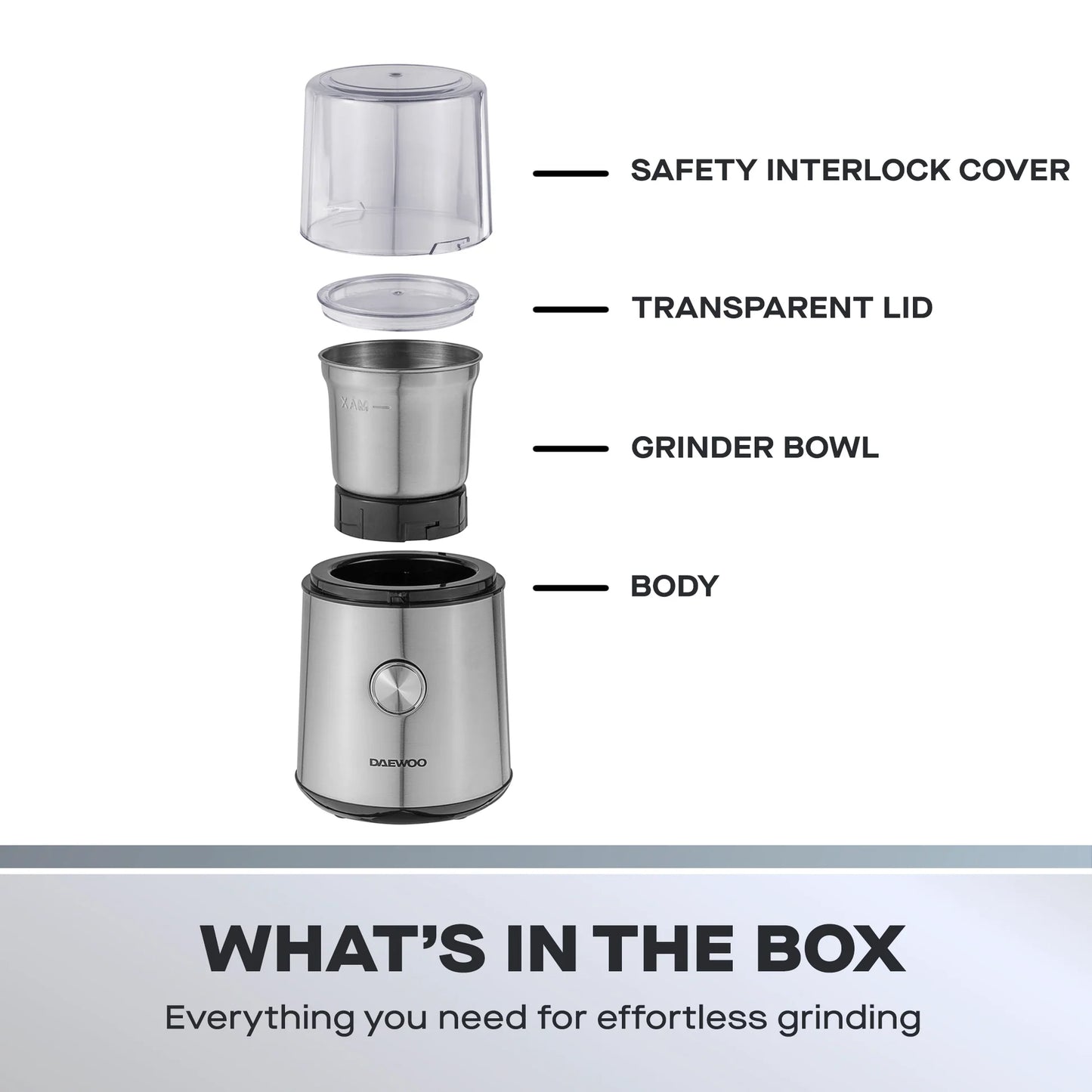Daewoo Wet &Dry Coffee & Spice Grinder 200W 85g – Stainless Steel SDA2697GE