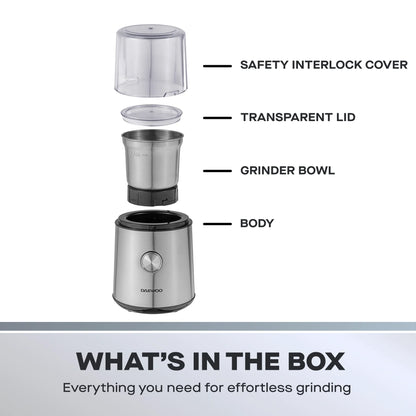 Daewoo Wet &Dry Coffee & Spice Grinder 200W 85g – Stainless Steel SDA2697GE