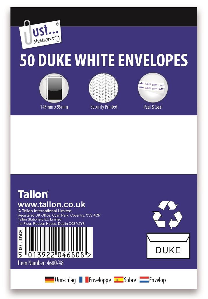 Tallon 50 Duke White Peel &amp; Seal Envelopes 80gsm – T4680-48