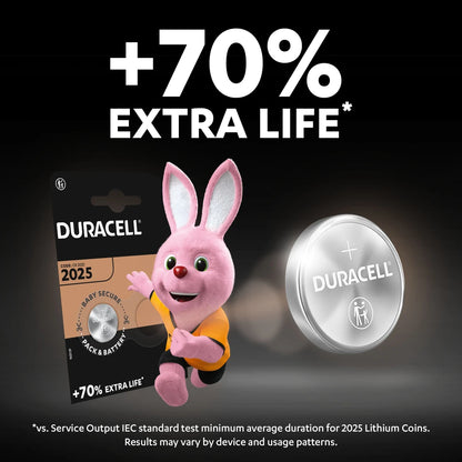 Duracell DL2025 / CR2025 3V Lithium Coin Cell Batteries – 2 Pack