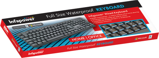 Infapower X201 Wired Waterproof Keyboard – Full Size USB Keyboard for PC & Mac