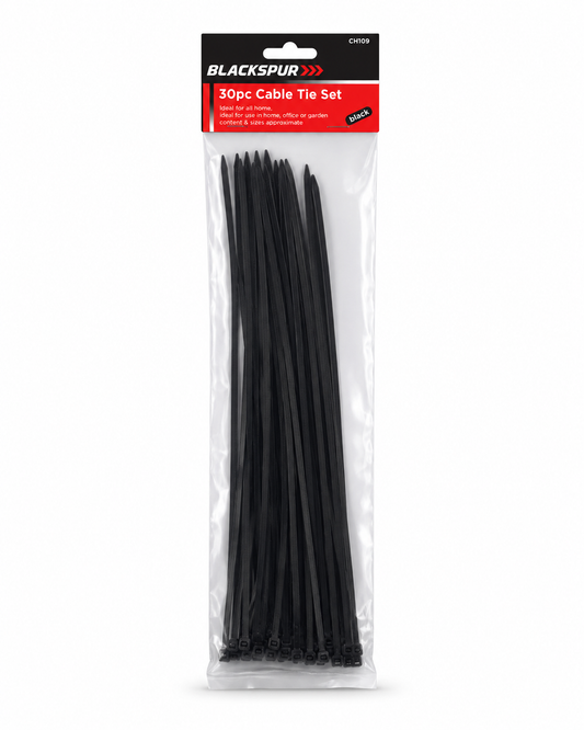 30PC Black Cable Tie Set 15" x 4.8mm – Self-Locking Heavy Duty Ties
