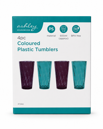 4PC Coloured Plastic Tumblers 600ml – BPA Free |