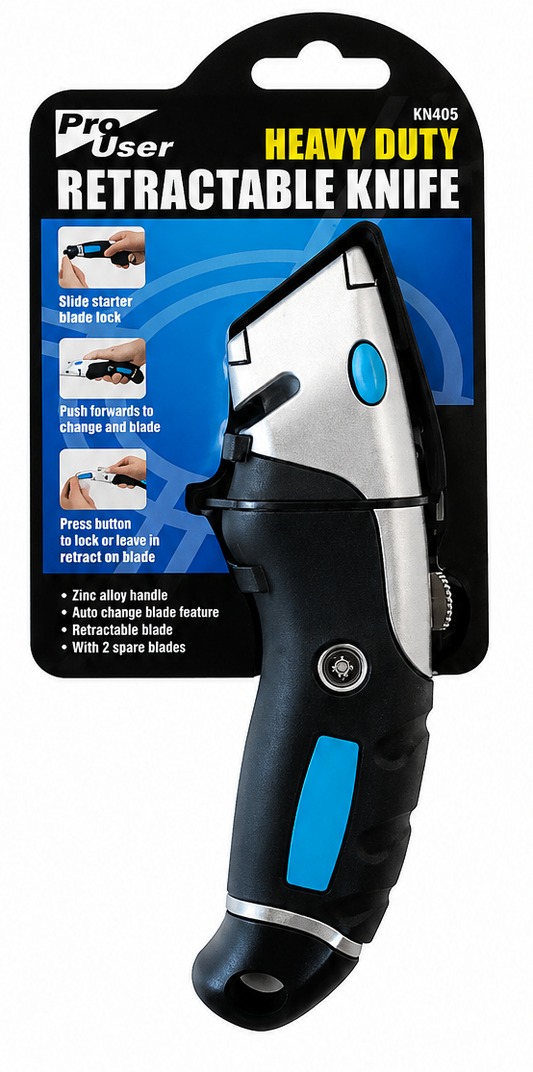 Pro User Heavy Duty Retractable Knife – Auto Change Utility Knife with 2 Spare Blades