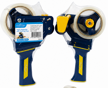 Ashley Tape Dispenser with Packing Tape 50m x 48mm – Handheld Packaging Tape Gun