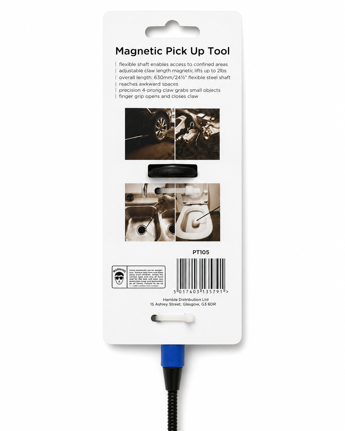 Magnetic Pick Up Tool 630mm / 24½" with Flexible Shaft & 4-Prong Claw