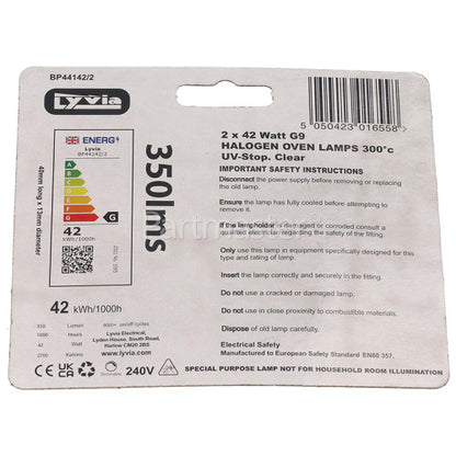 Lyvia G9 Halogen Oven Bulbs 42W 350lm 2700K – 300°C Heat Resistant – Pack of 2