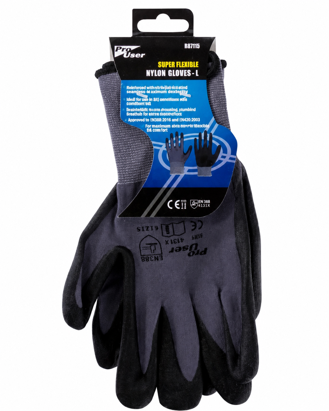 Super Flexible Nylon Gloves Large – EN388 Cat II Work Gloves