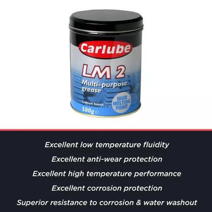 Carlube LM2 Lithium Multi-Purpose Grease 500g XMG500 – High Temperature General Purpose Grease