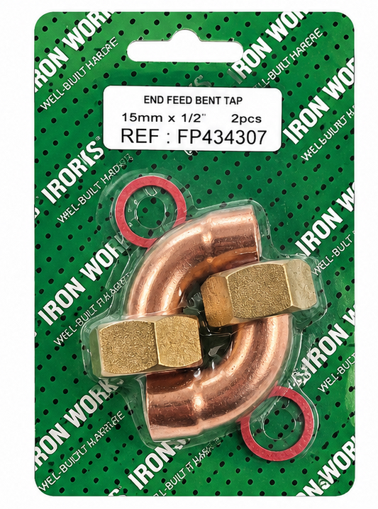Iron Works 15mm x 1/2" End Feed Bent Tap Connector 2 Pack FP434307